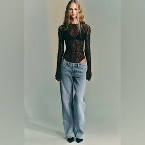 ZARA Long Sleeve Black Lace Bodysuit